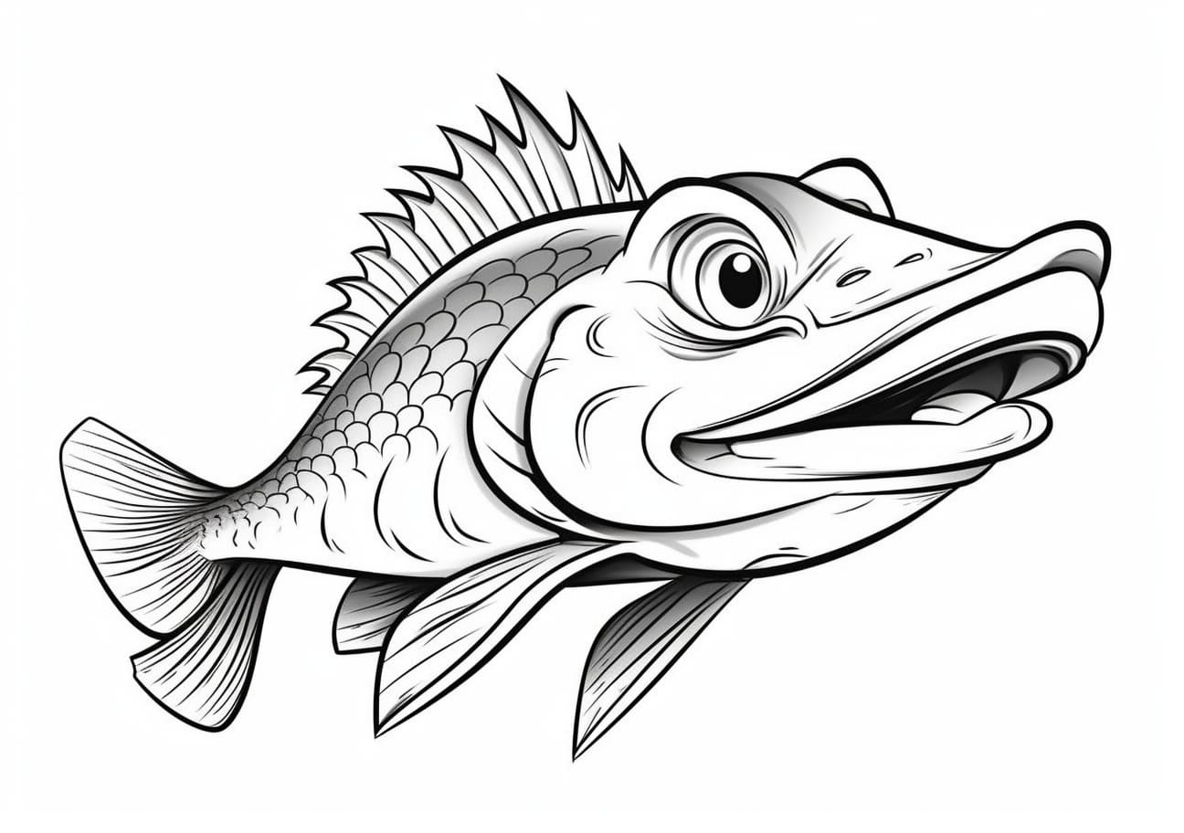 Aquatic Animals Coloring Pages, Cartoon pike