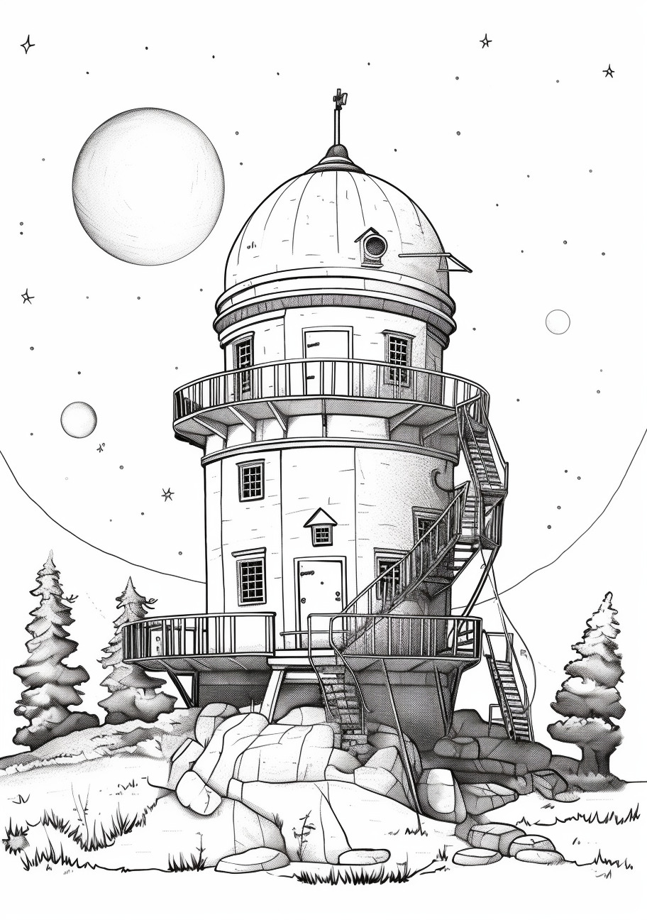 Observatory Coloring Pages, Observatory in forest