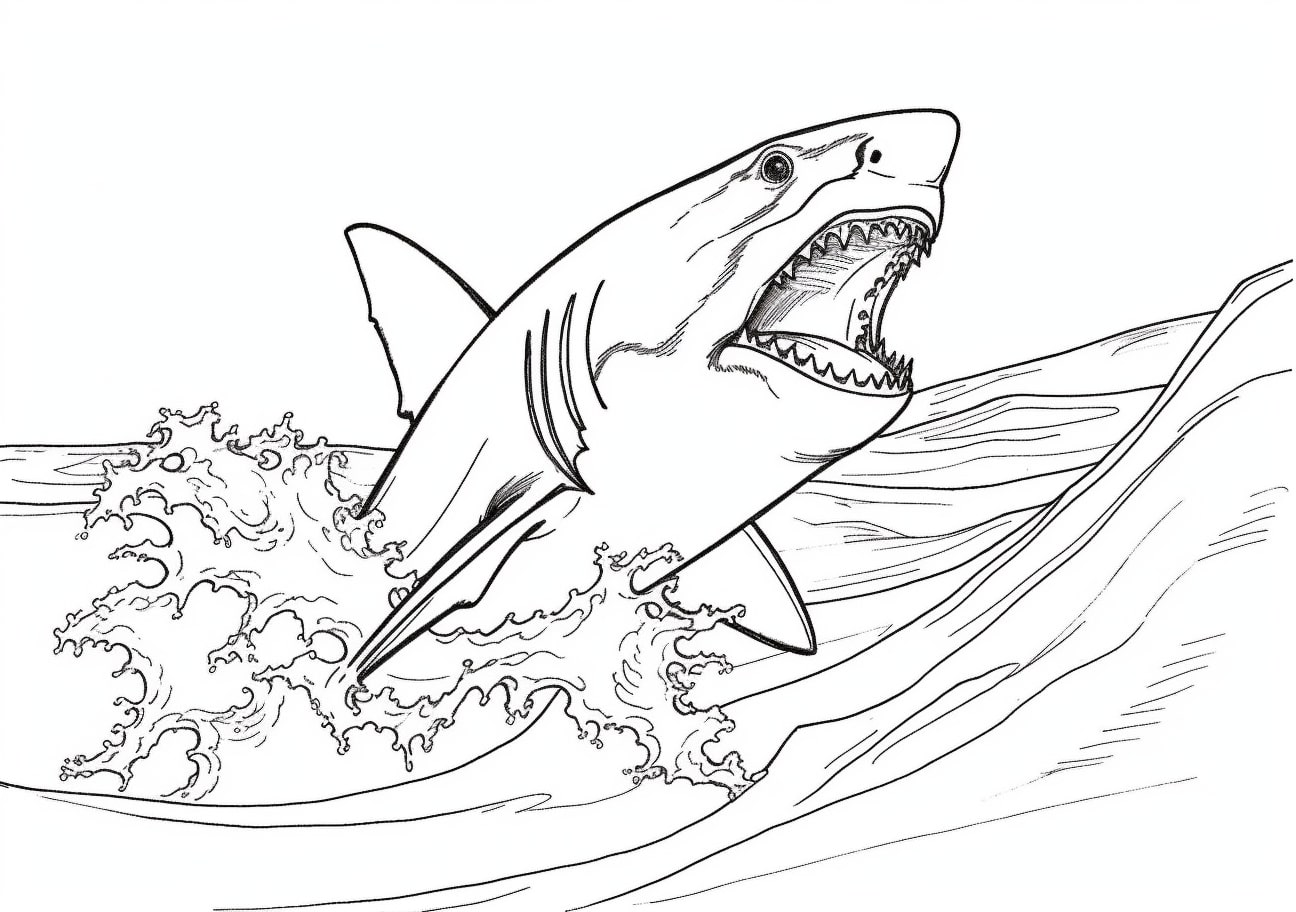 Aquatic Animals Coloring Pages, Shark on the wave