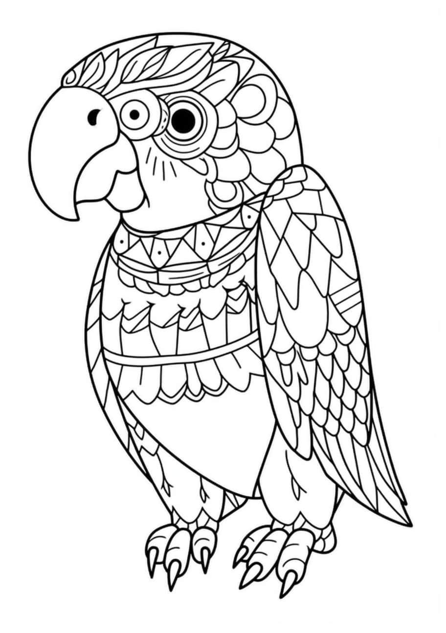 Parrot Coloring Pages, Cartoon Parrot in mandala style