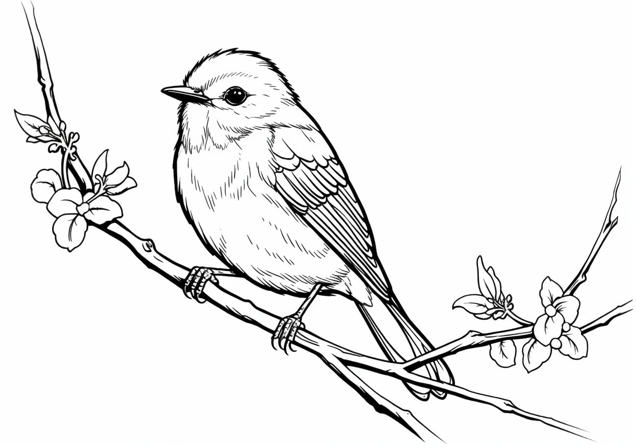 Birds Coloring Pages, Bird sitting on branch