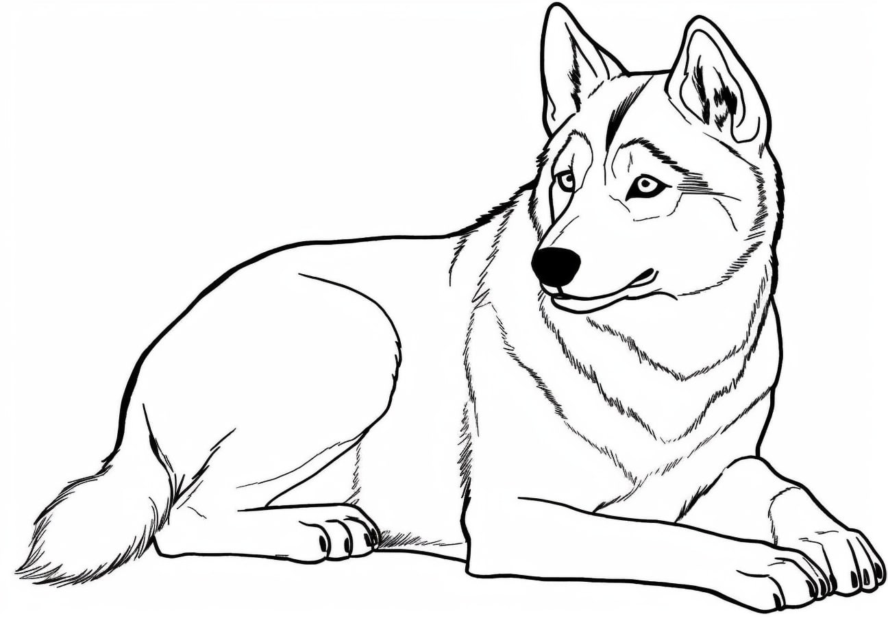 Husky Coloring Pages, Husky lies down