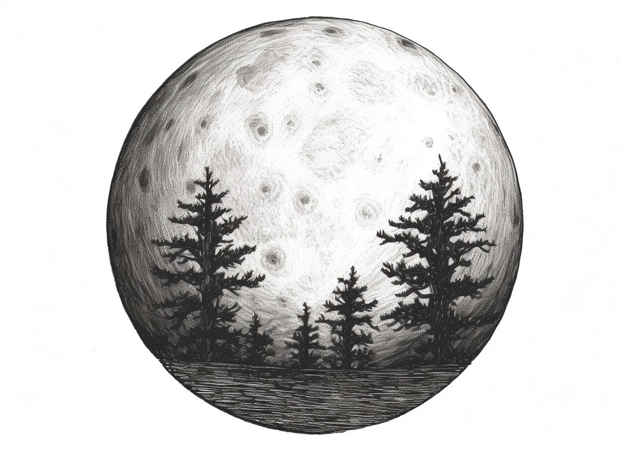 Moon Coloring Pages, Full moon from forest view
