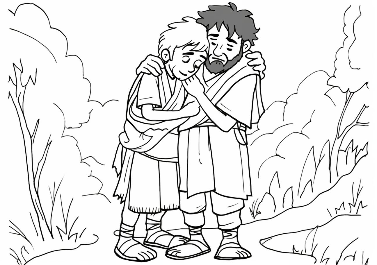 Jacob and Esau Coloring Pages, Jacob and Esau Reconcile