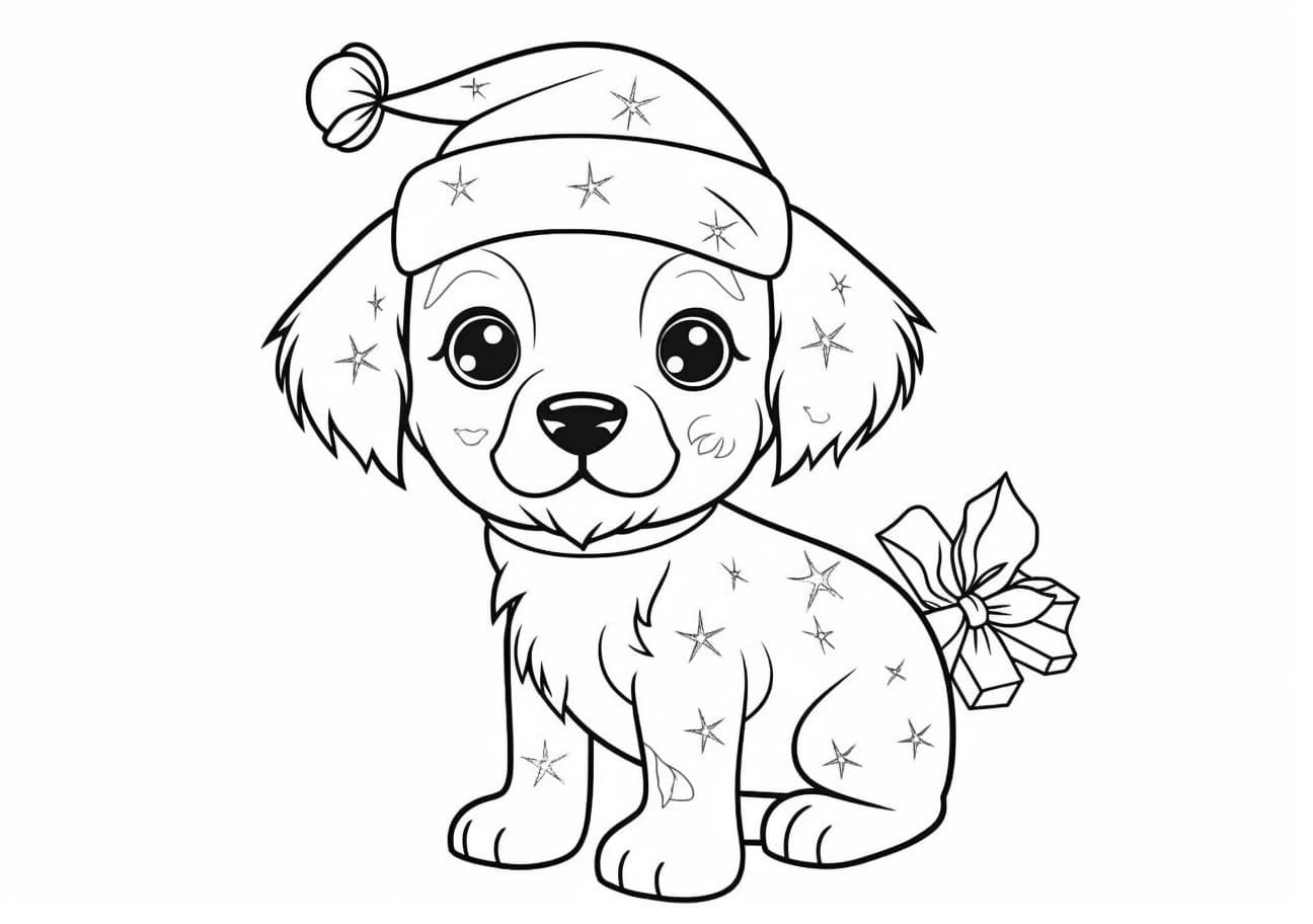 Cute puppy Coloring Pages, クリスマス・ドッグ・カラーリングページ