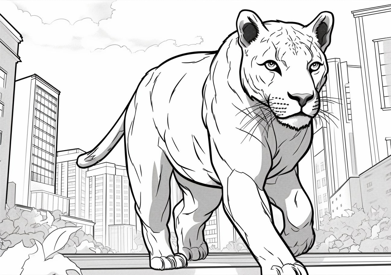 Panther Coloring Pages, Elegante pantera realista en la ciudad