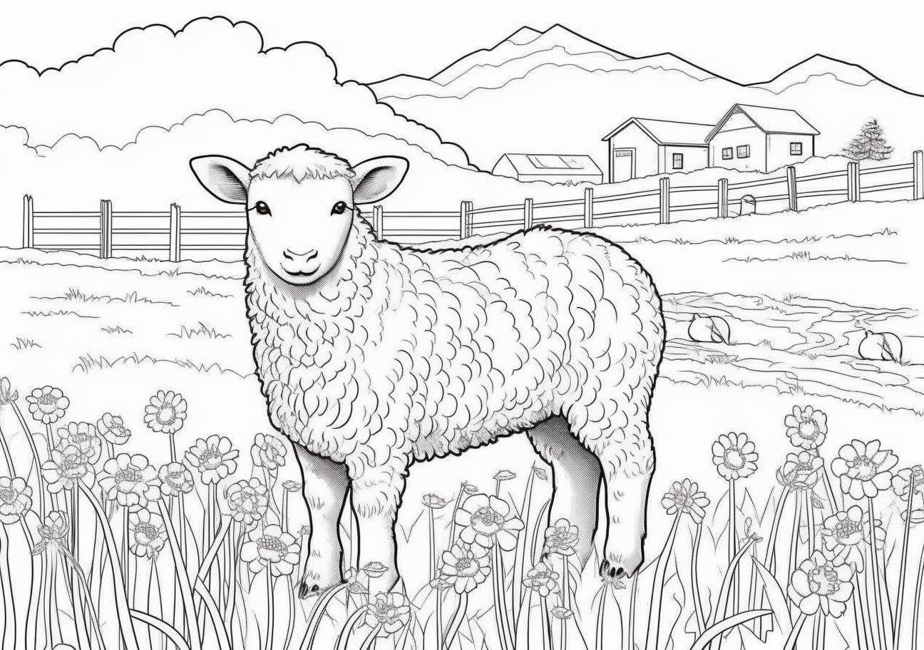 Farm Animals Coloring Pages, sheep on farm