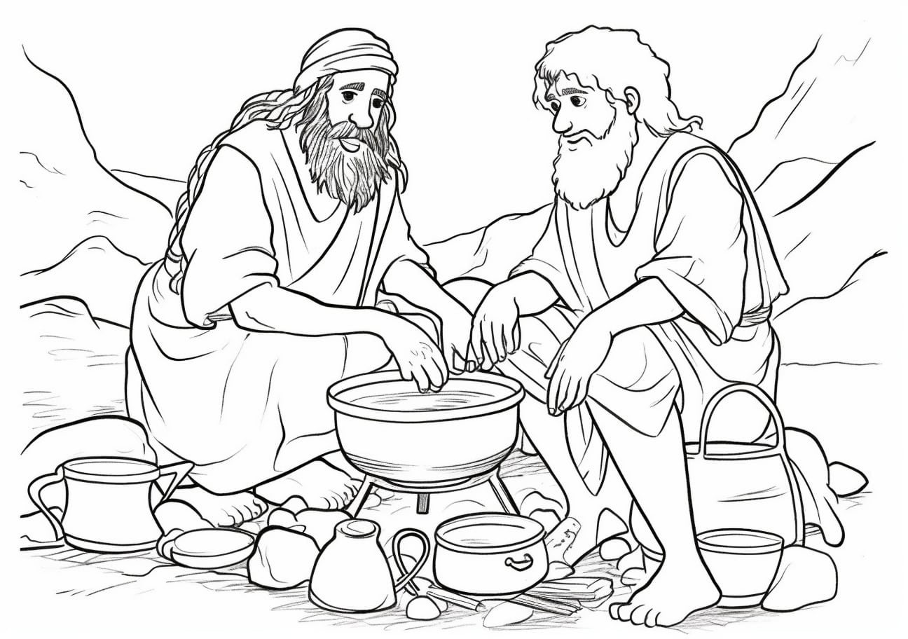Jacob and Esau Coloring Pages, Jacob offered to give Esau a bowl of stew in exchange for his birthright