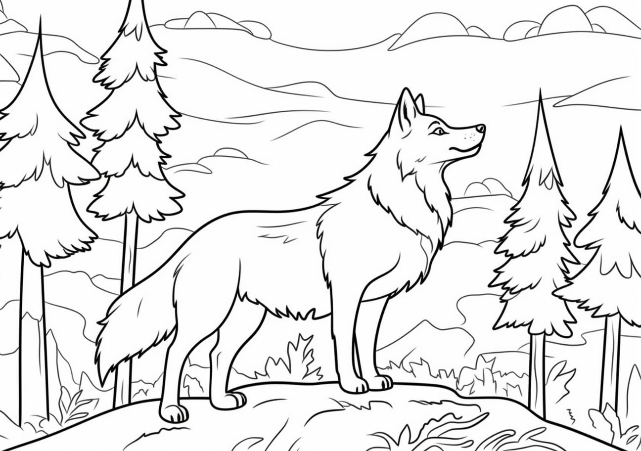Wolf Coloring Pages, Wolf in forest