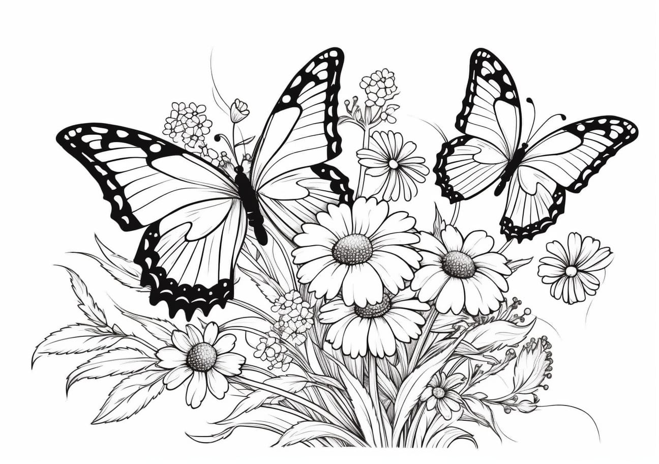 Butterflies And Flowers Coloring Pages, Mariposa sentada en la flor