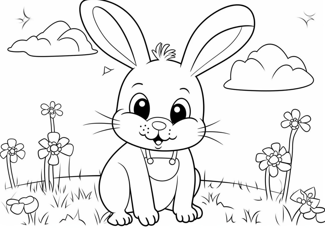 Cute bunny Coloring Pages, lapin mignon de dessin animé