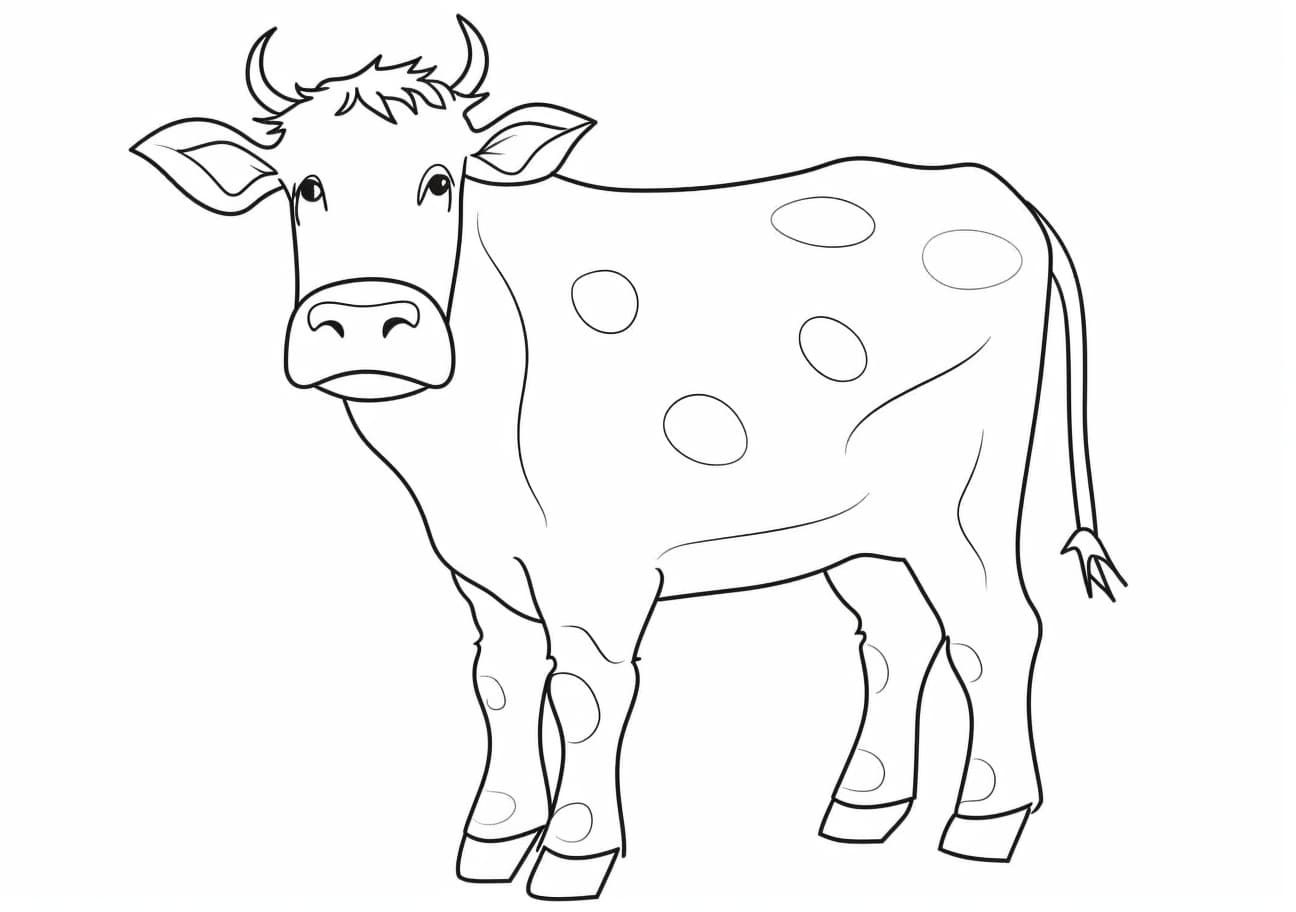 Cow Coloring Pages, 成熟した牛が、ウシが立ち尽くしてあなたを見ている。