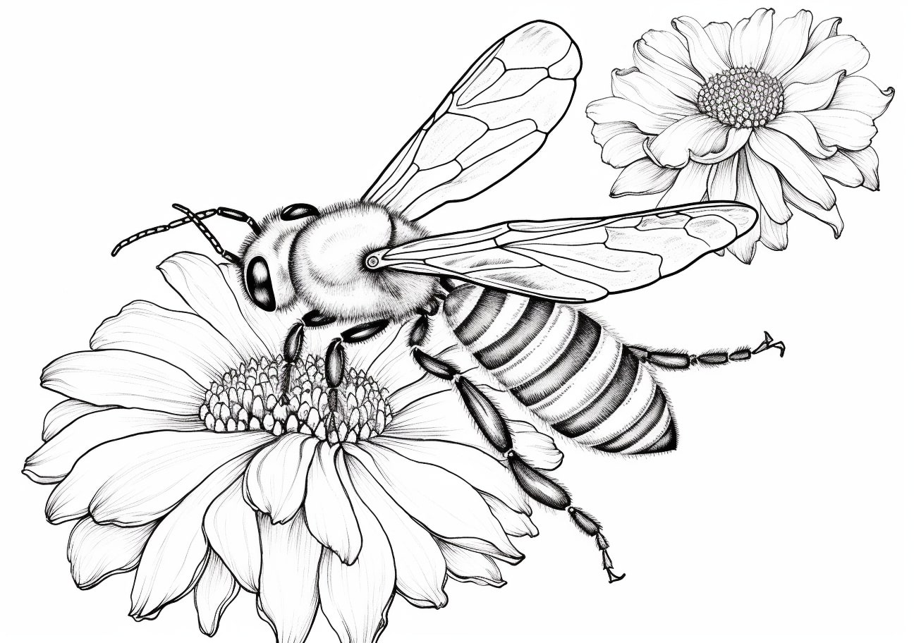 Bees Coloring Pages, Abeille sur la fleur