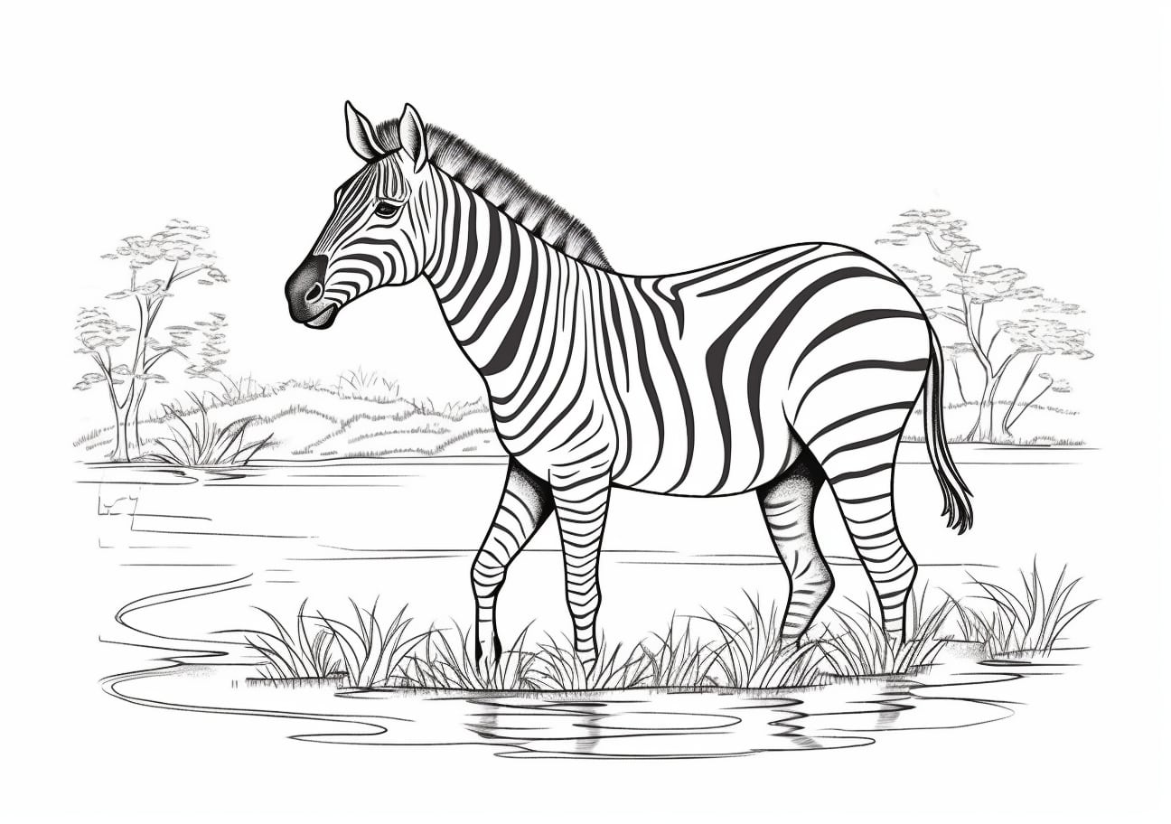 Zebra Coloring Pages, Zebra in water