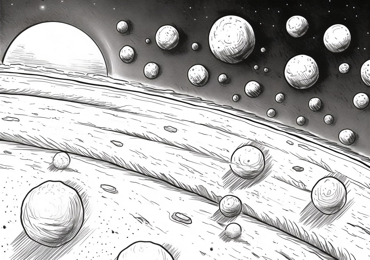 Asteroid Coloring Pages, Asteroid belt in space