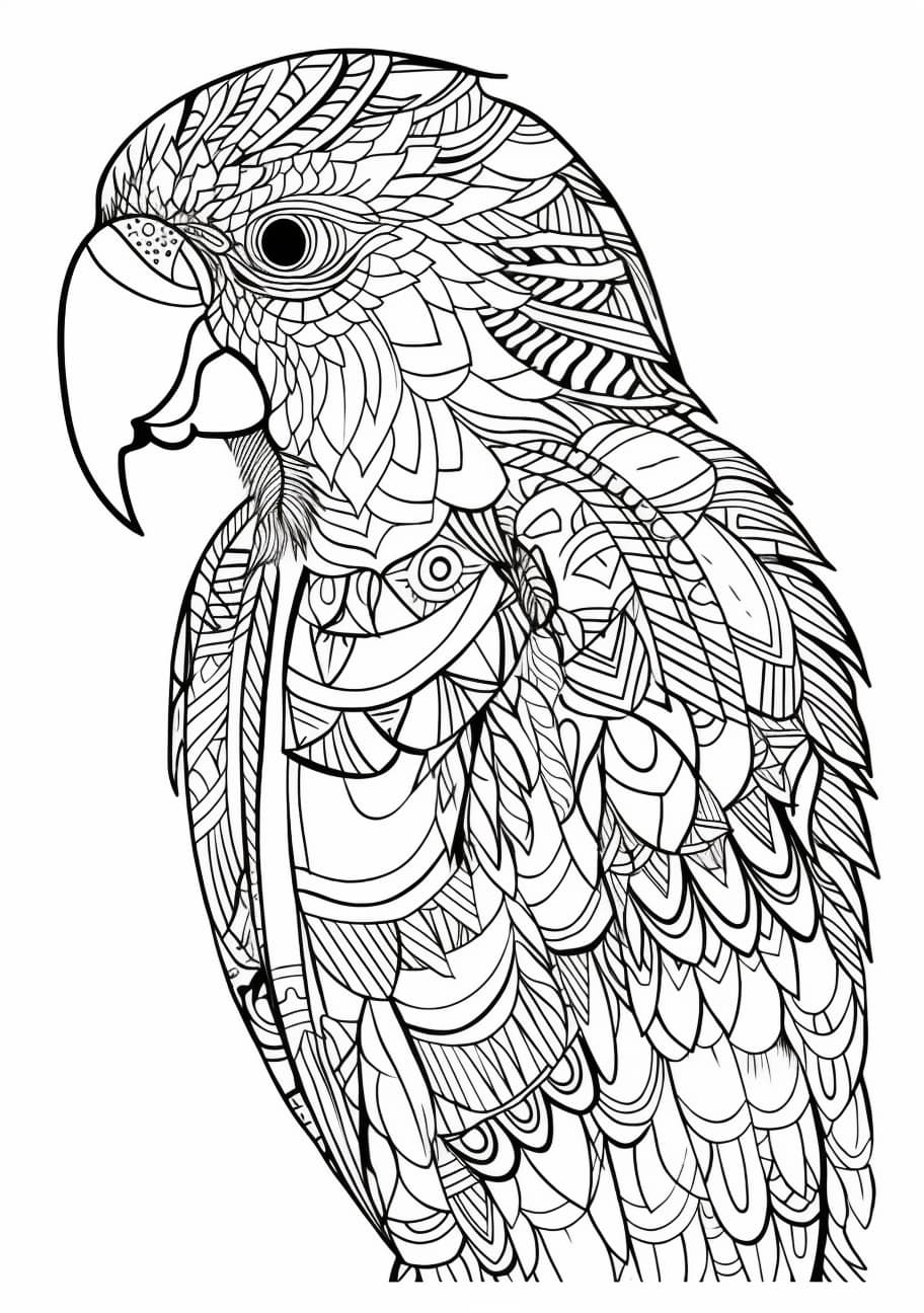 Parrot Coloring Pages, Zentagle Adult Parrot