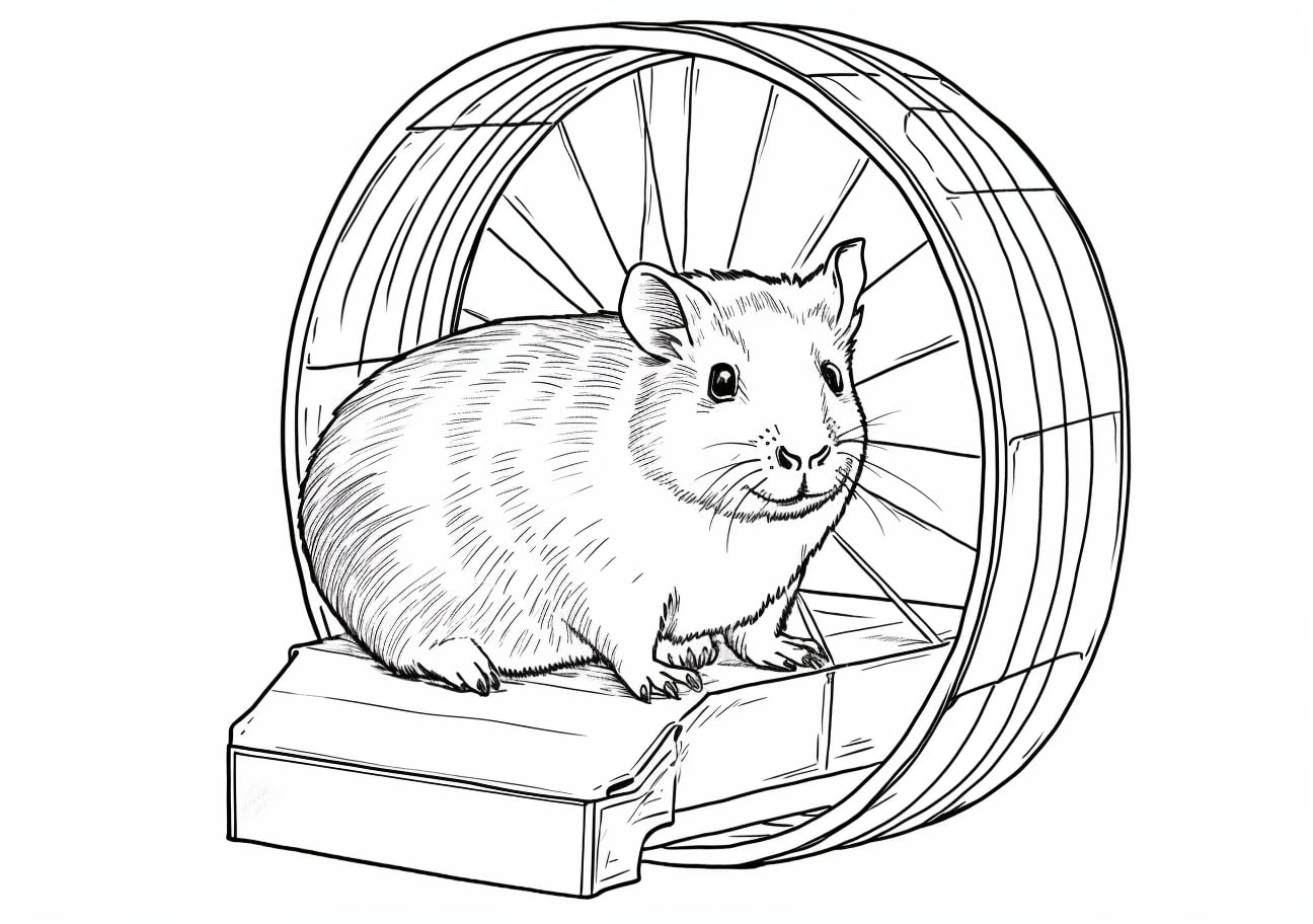 Guinea pig Coloring Pages, cochon d'Inde dans une roue