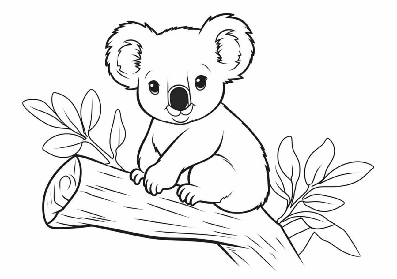 Koalas Coloring Pages, Cute Koala on branch