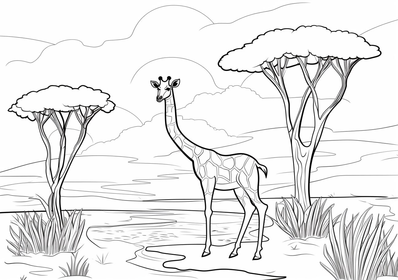 Giraffe Coloring Pages, Giraffe in desert