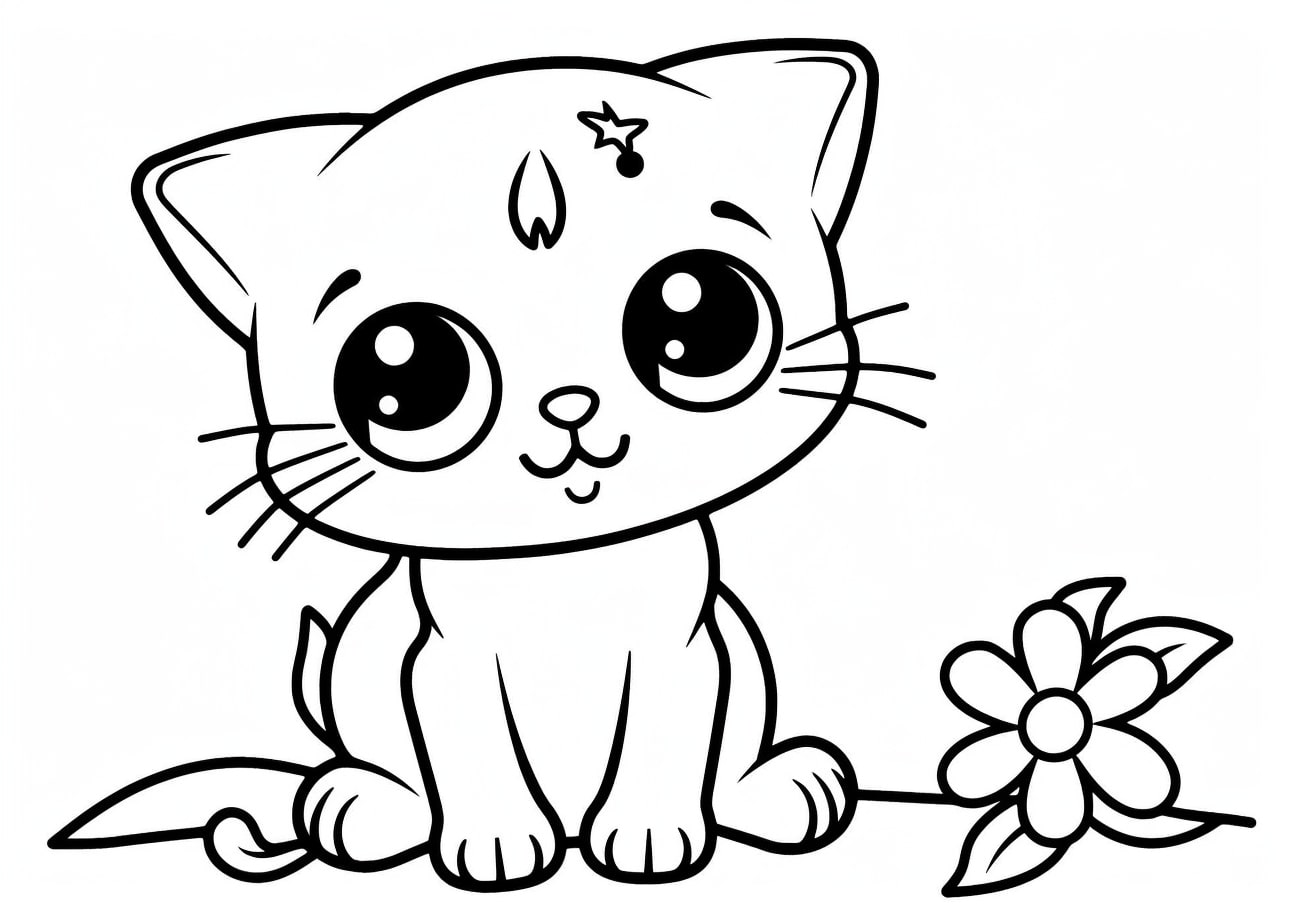 Kitten Coloring Pages, 美しい子猫と花