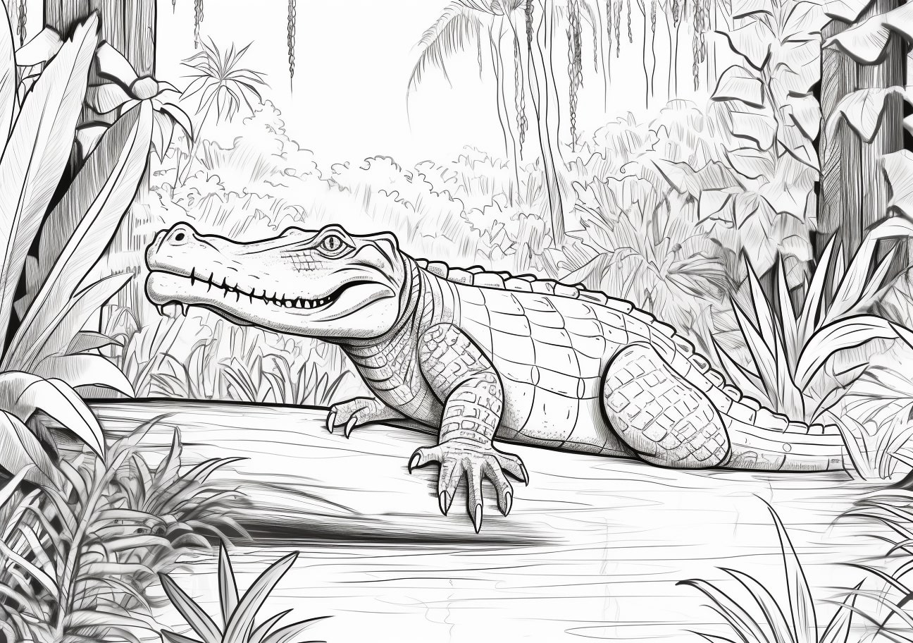 Alligators Coloring Pages, Caimán en la selva