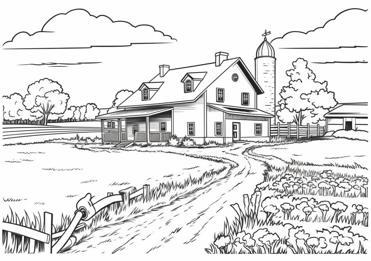 Farm Animals Coloring Pages, field and farm