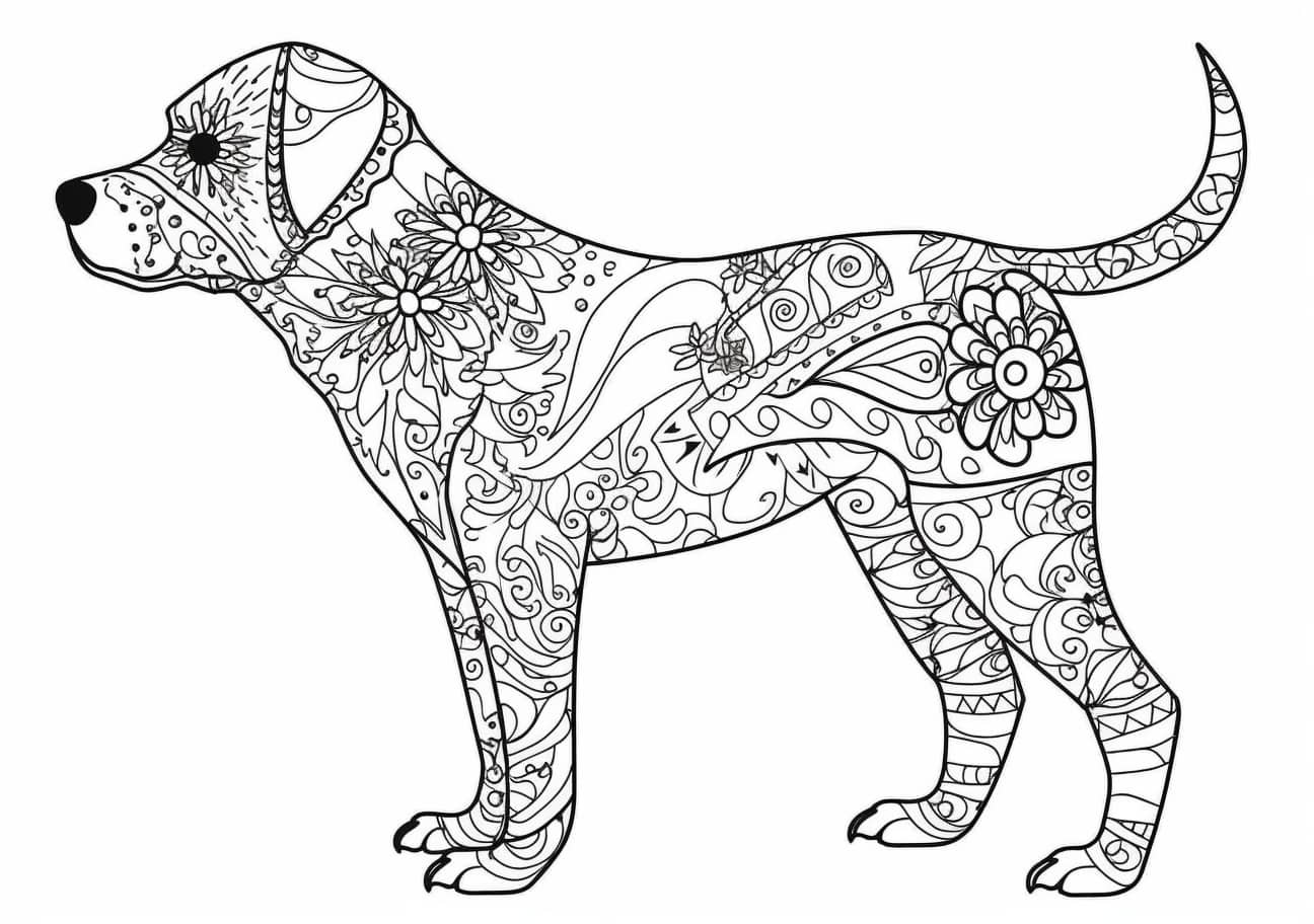 Dog Coloring Pages, Zentangle dog, mandala