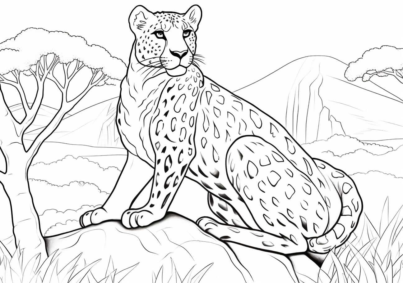 Cheetah Coloring Pages, Cheetah in the open world