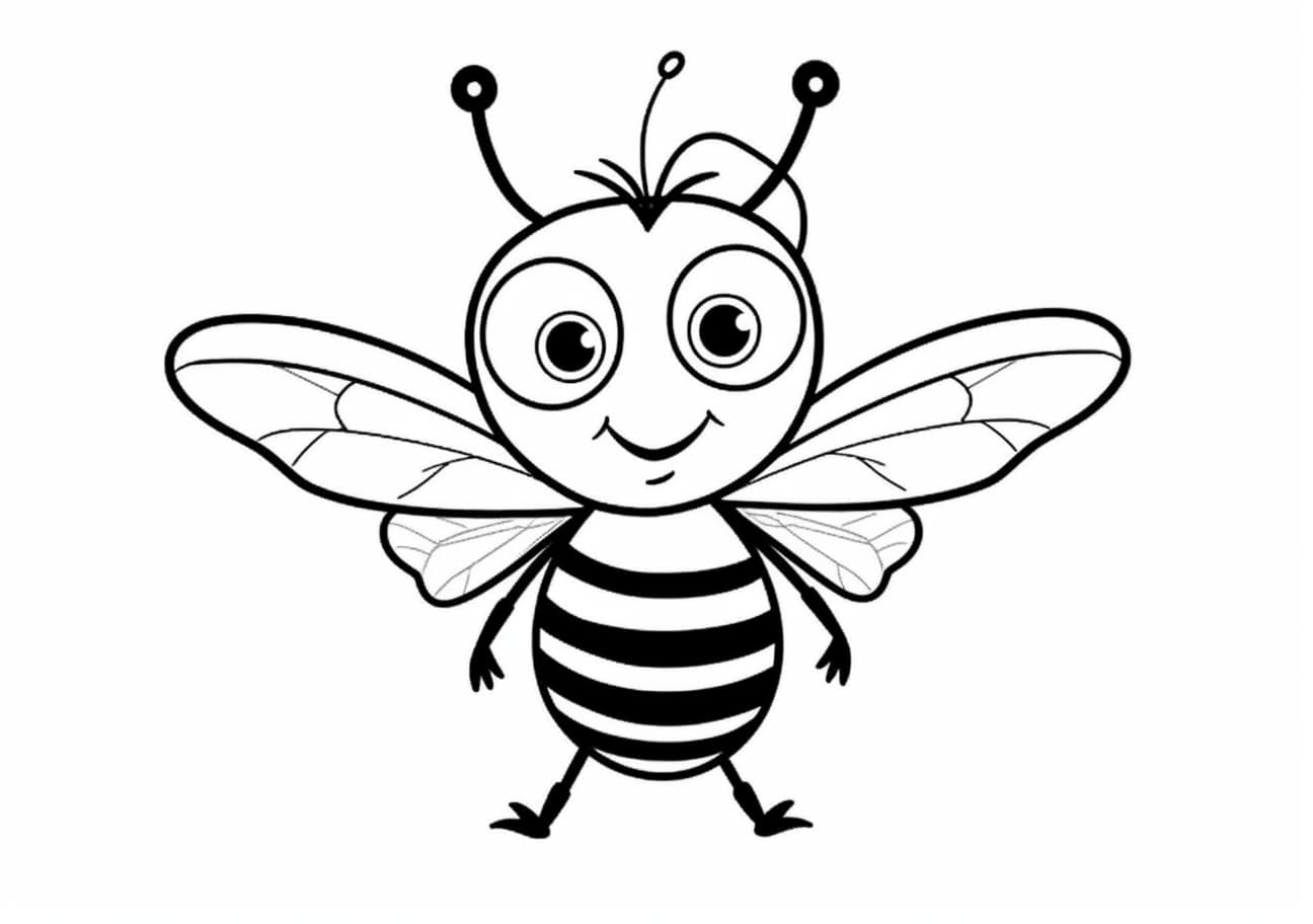 Bees Coloring Pages, Divertida abeja de dibujos animados