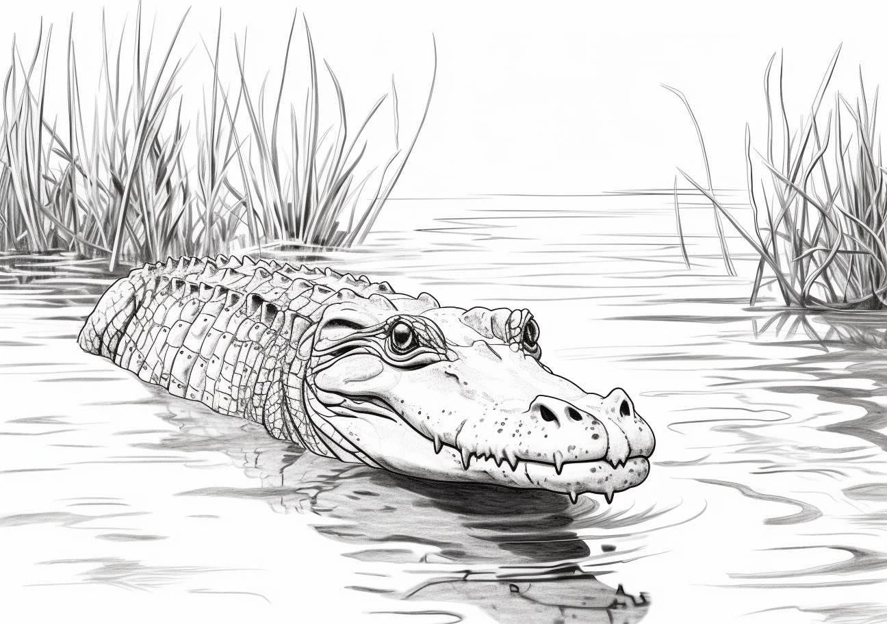 Alligators Coloring Pages, Caimán en el agua