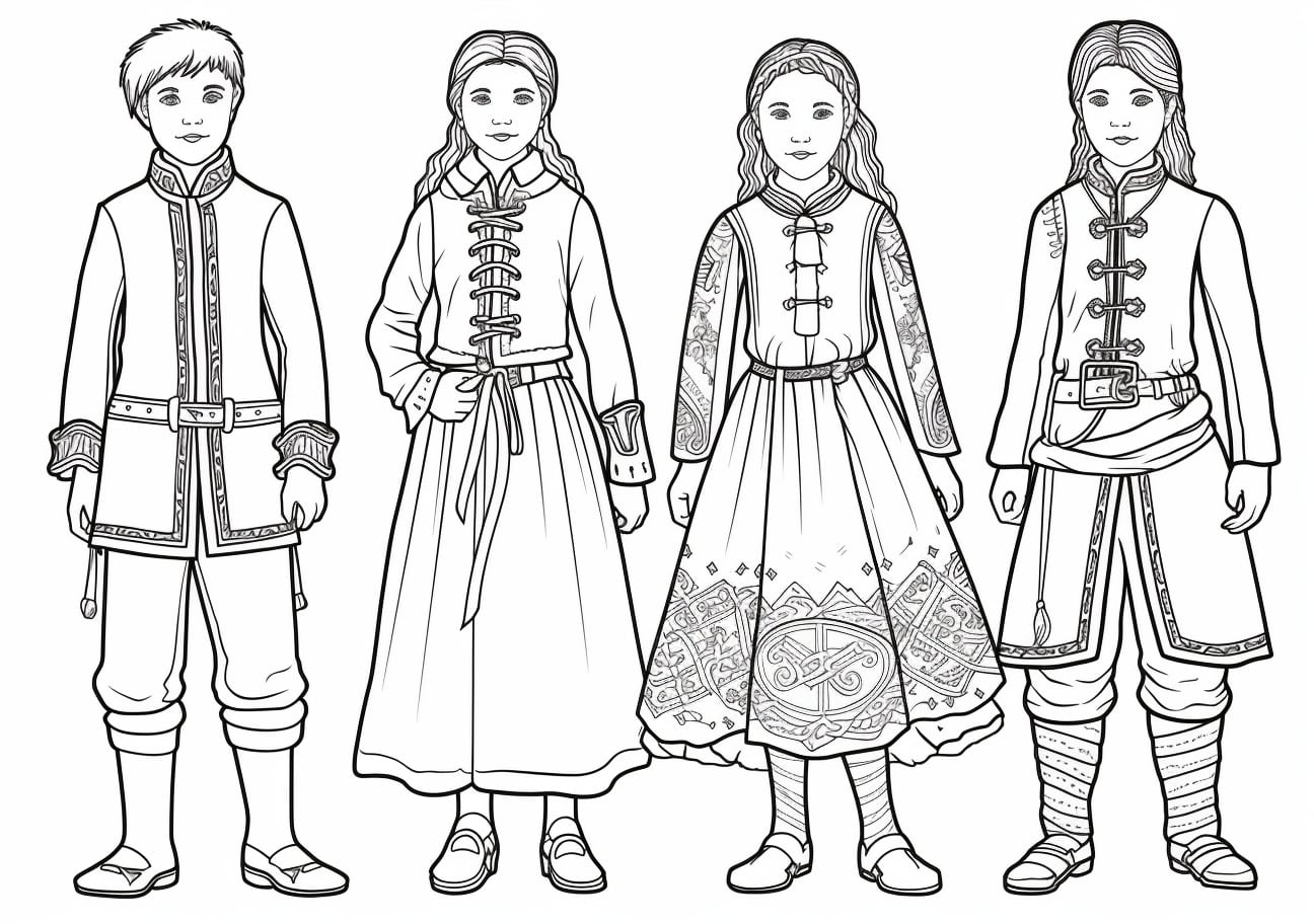 Countries & Cultures Coloring Pages, Traditional European Clothes