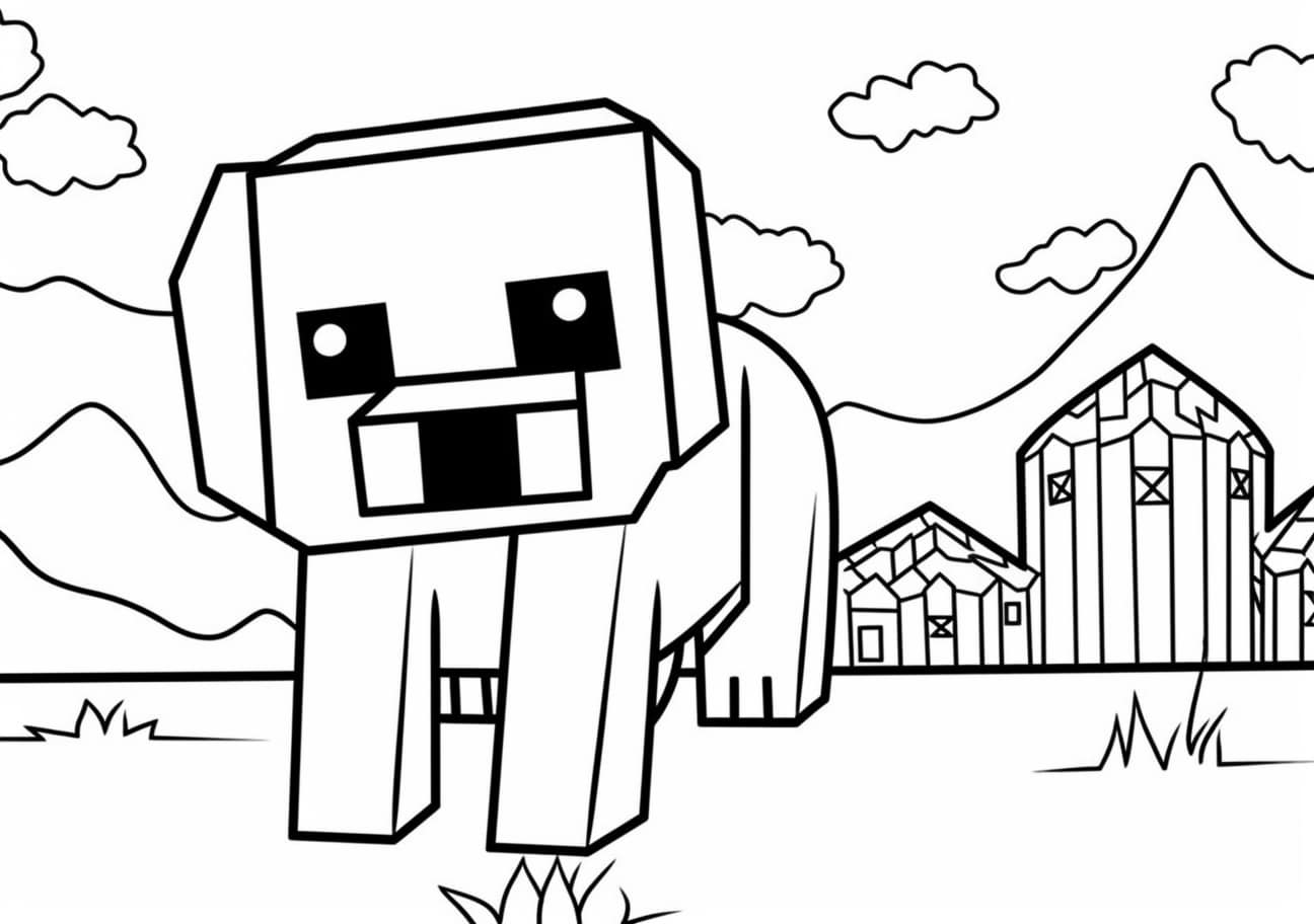 Dog Coloring Pages, minecraft dog in world