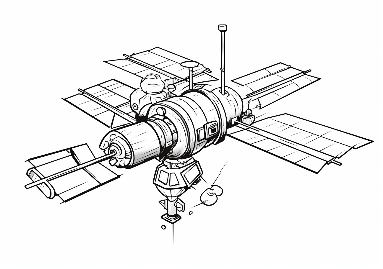 Space Station Coloring Pages, La station spatiale internationale vue d'un dessin animé