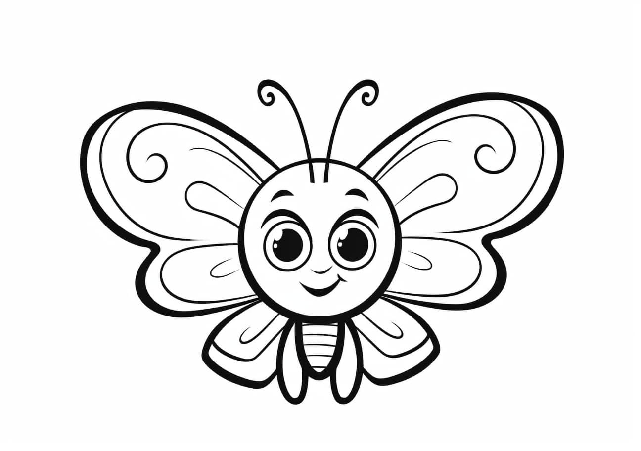 Butterfly Coloring Pages, Simpática mariposa con una sonrisa en la cara