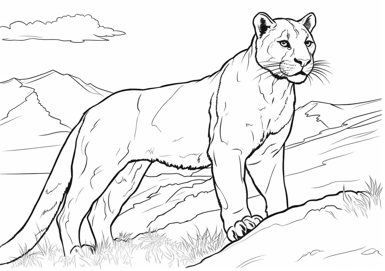 Panther Coloring Pages, 山の上の大人のパンサー