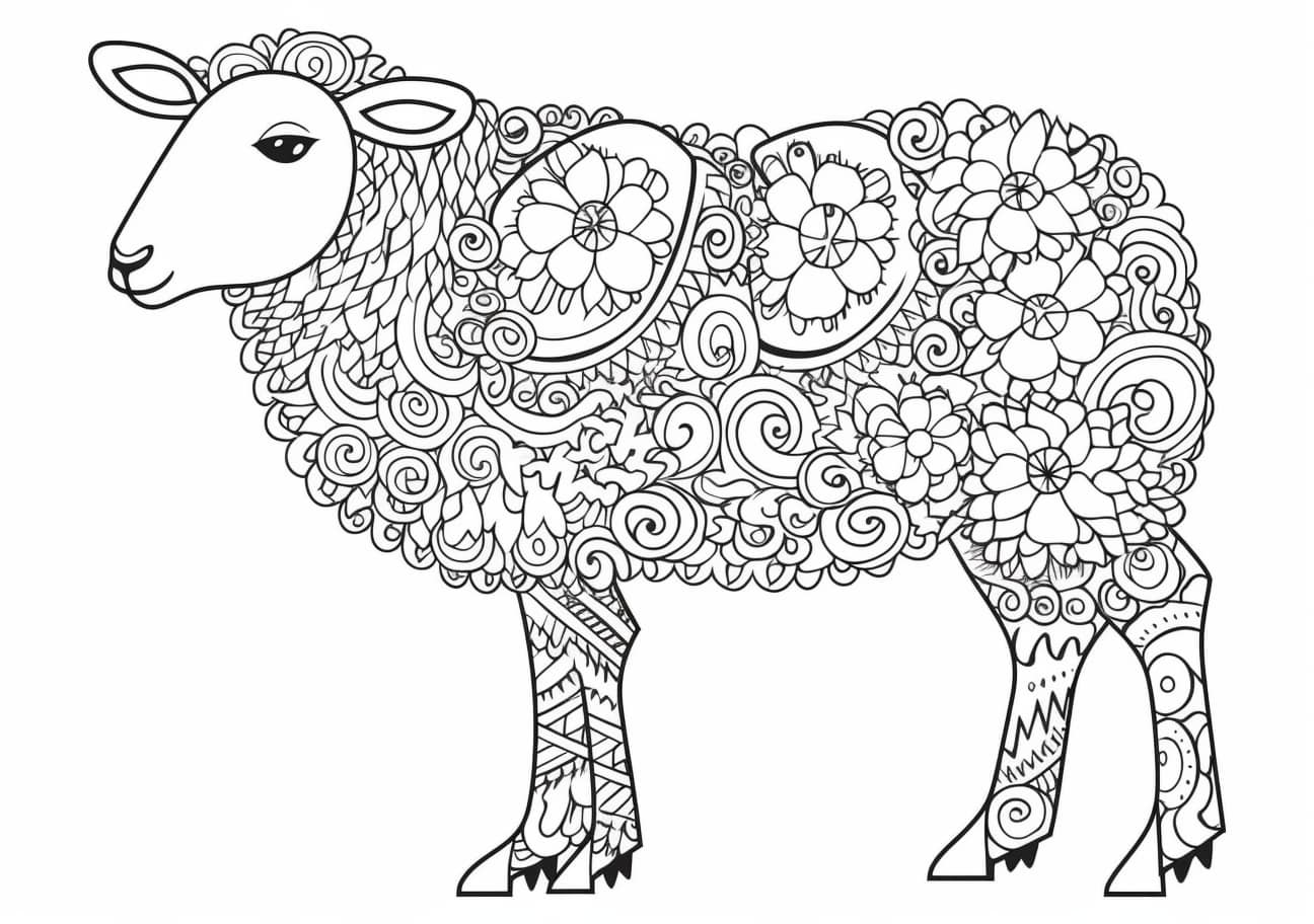 Sheep Coloring Pages, mozaic hard styled sheep