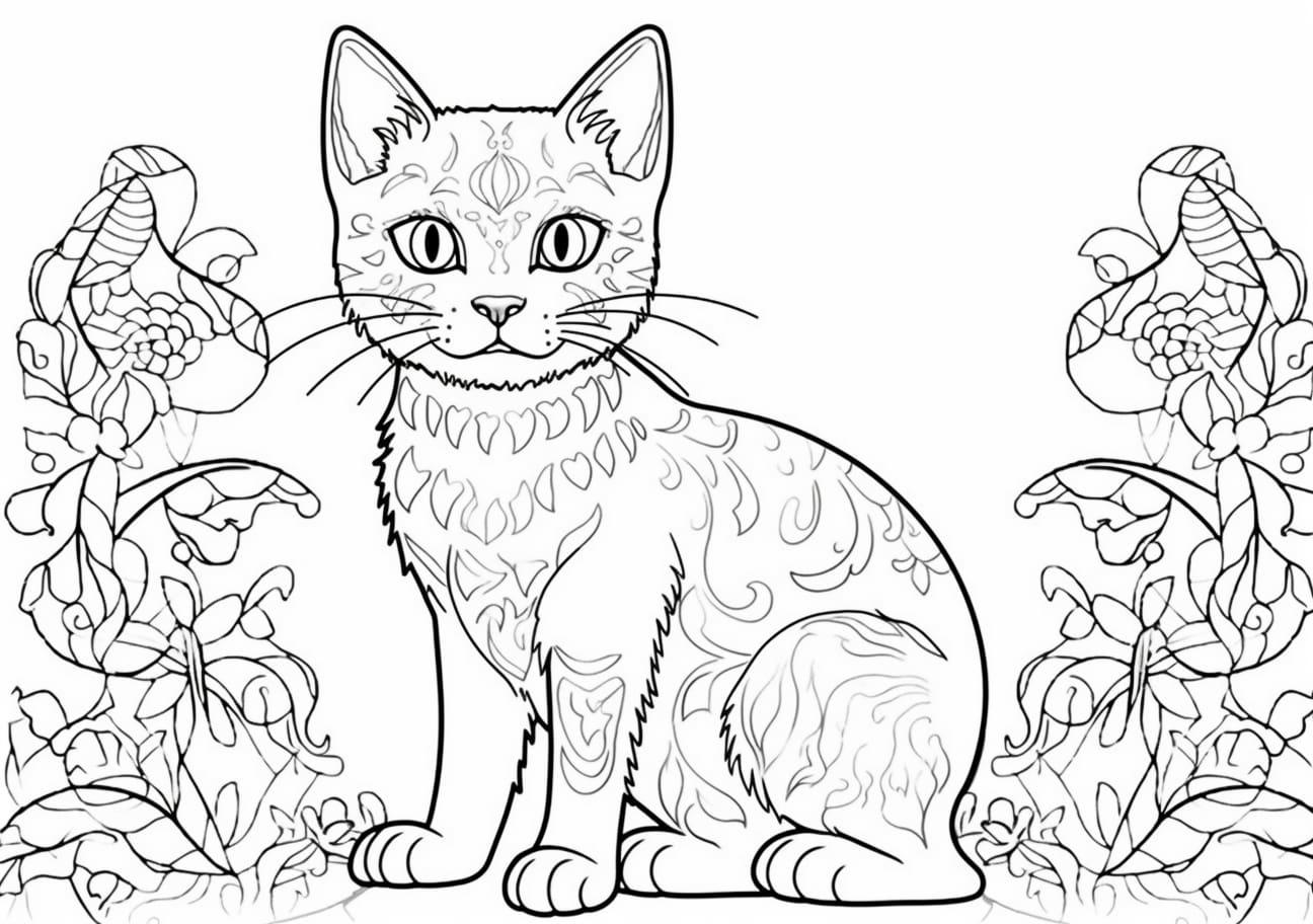 Cute cat Coloring Pages, gato elegante, coloración difícil