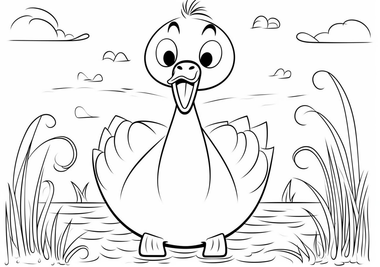 Сute animals Coloring Pages, Cute cartoon swan coloring page