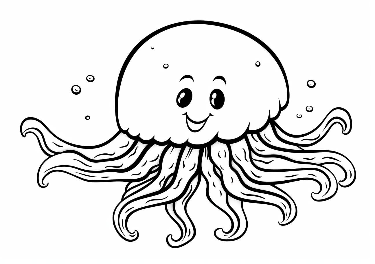 Jellyfish Coloring Pages, Medusa de dibujos animados en el agua