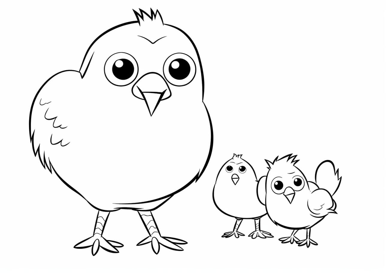Chicken Coloring Pages, chicken with small chikens