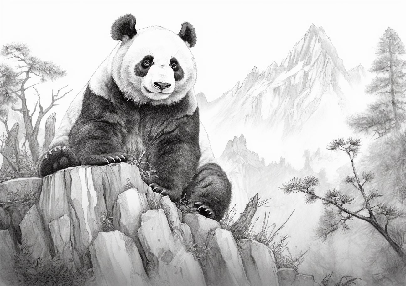 Panda Coloring Pages, Picture with Adult Panda