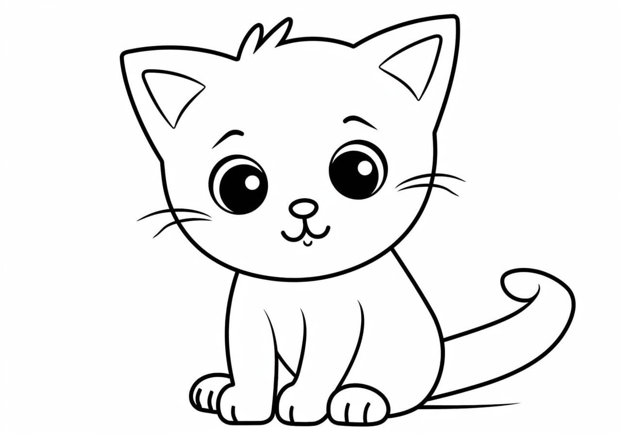 Cute cat Coloring Pages, かわいい子猫、シンプルなカラーリング
