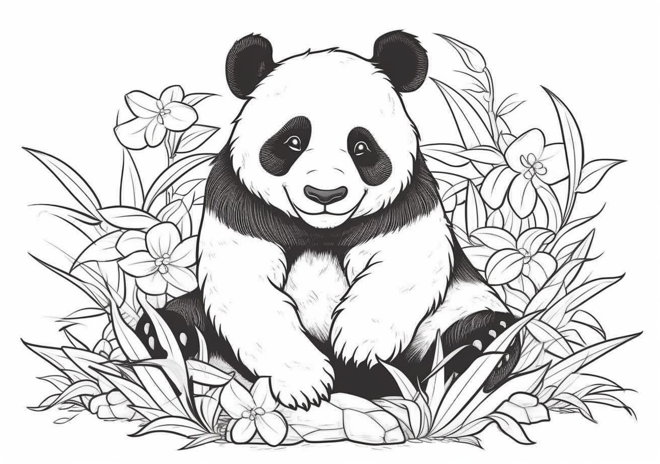 Panda Coloring Pages, Panda in grass