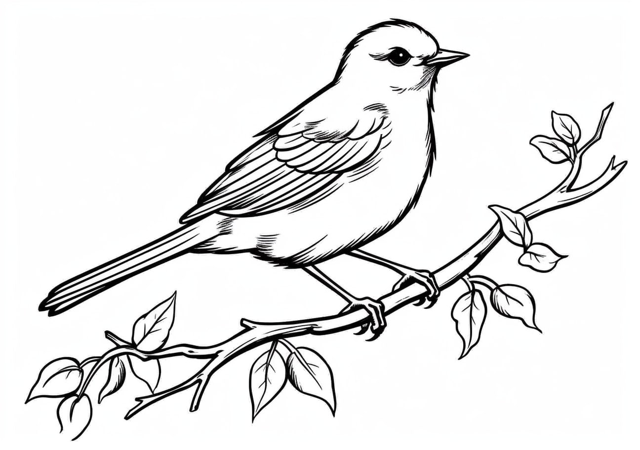 Birds Coloring Pages, Bird on tree branch