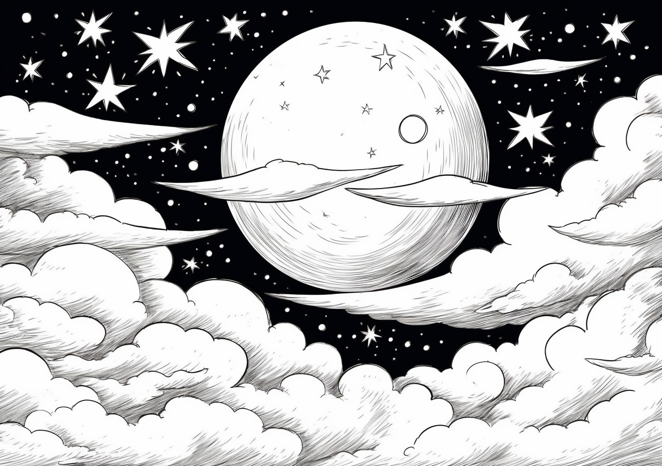 Moon Coloring Pages, Moon in the sky
