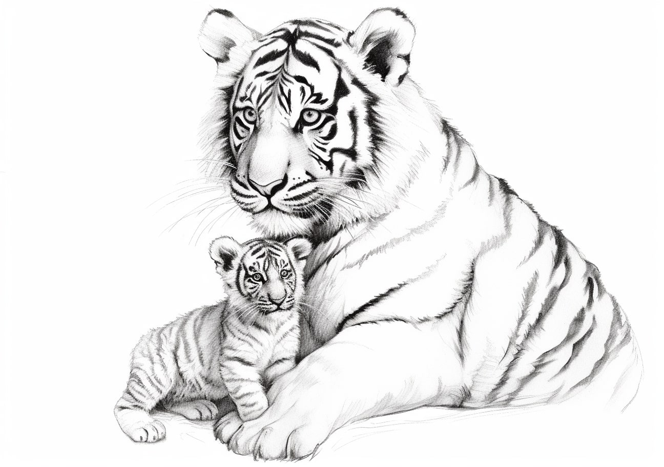 Tiger Coloring Pages, Adult tiger and baby