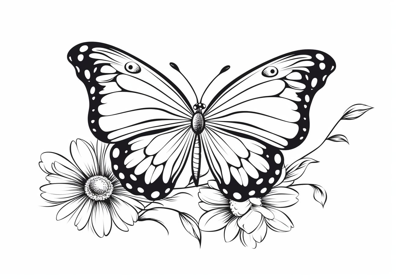 Butterflies And Flowers Coloring Pages, hermosa mariposa