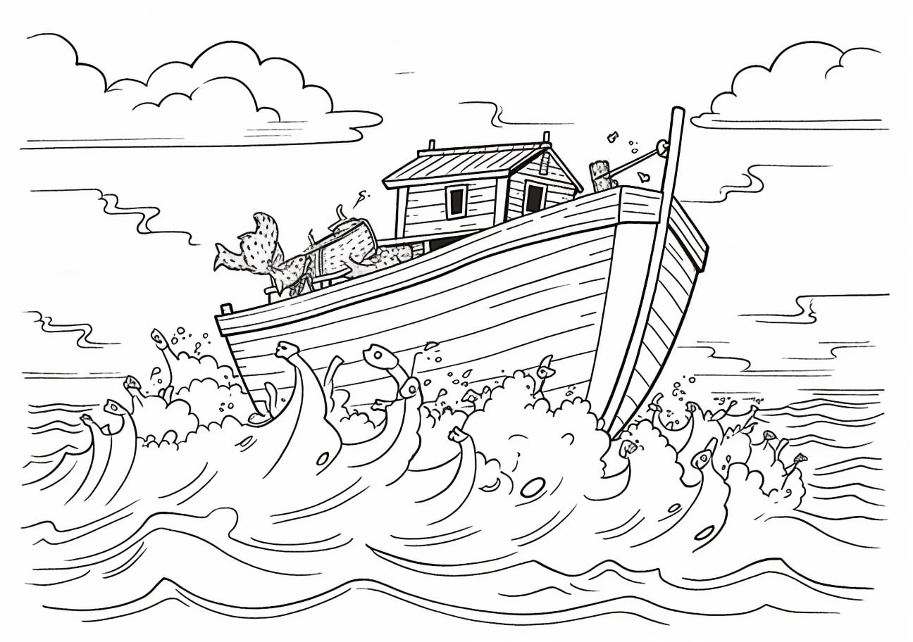 Noah's Ark Coloring Pages, Noah's ark in water