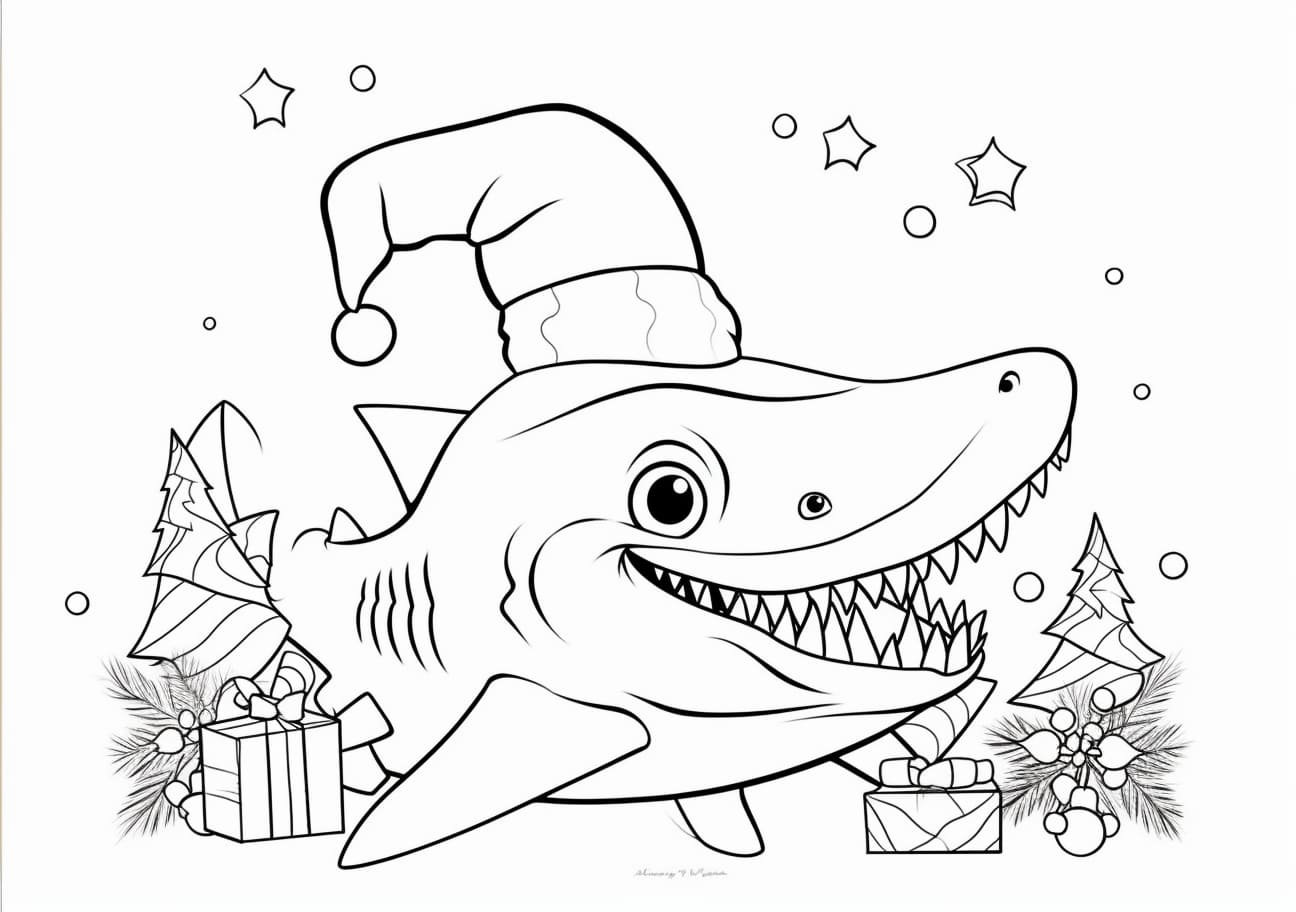 Shark Coloring Pages, christmas shark