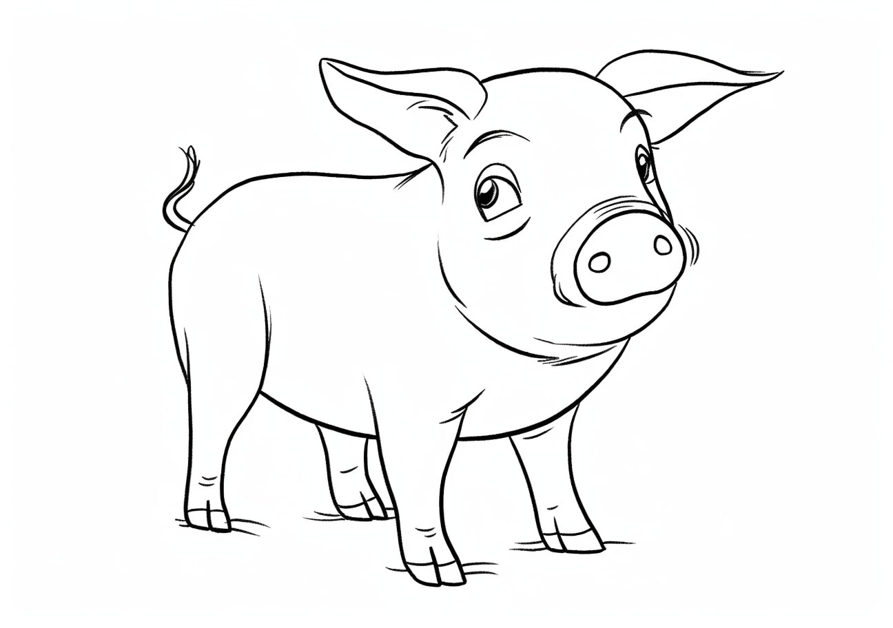 Pig Coloring Pages, キュートブタシンキング